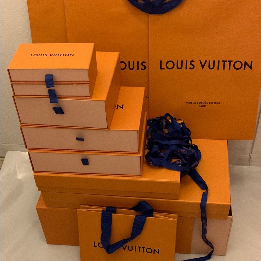 Louis Vuitton Orange Gift Boxes with Blue Ribbon